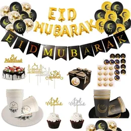 パーティーの装飾Eid Mubarak Banner Balloons Cake Topper Ramadan Kareem Muslim Islamic Festival DIY Decorations 220707ドロップデリバリーDH4Z1