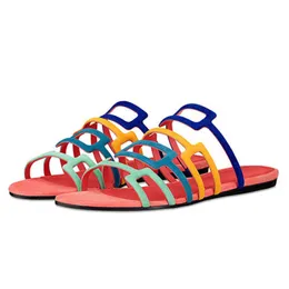 Gai färgglada kvinnor tofflor ihåliga ut platta skor damer sommarsandaler utanför glider avslappnade strandmulor skor 230713 gai