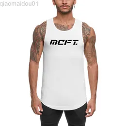 Herrtankstoppar MachineFitness Sports Casual Singlet Elastic Quick Drying Training Men's T-Shirt Gymkläder L230713