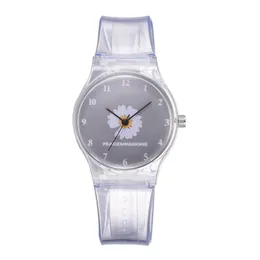 Small Daisy Jelly Watch Students Girls Cute Cartoon Chrysanthemum Silicone Watches Transparent Band Grey Dial Wristwatches247A