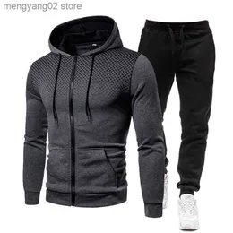 Agasalhos masculinos de inverno ternos masculinos esportivos de nova marca conjuntos de moletom com capuz masculino luxo velo zíper casual outono designer roupas esportivas T230714