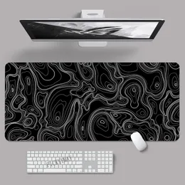 لوحة الماوس الأسود الأسود خط الفن أبيض كبير لاعب لوحة مفاتيح Mousepad حصيرة XXXL الماوس الحصير 31.4x11.8in طبقة المكتبية مطاطية البساء