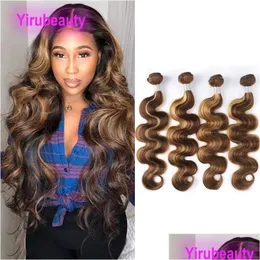 Hair Wefts Brazilian Human P4/27 Piano Color Double Extensions 4 Bundles Body Wave Yirubeauty 10-30Inch Drop Delivery Products Dhrep