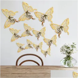 Stickers Muraux Creative 3D Papillon Texturé Creux Salon Chambre Décoration Simation Beauté Autocollant Drop Delivery Maison Jardin Dh9Jv