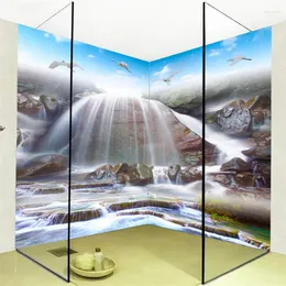 Bakgrunder Anpassad självhäftande badrum Väggmålning 3D-vattenfall Landskap Väggklistermärke PVC Vattentät vardagsrum Heminredning Fresco