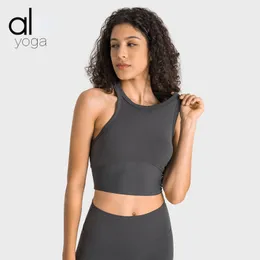 Yoga Al Bar Lycra Womens High Neck Anti Glare Yoga Top Nude Elastic Shock Sports Fitness Top