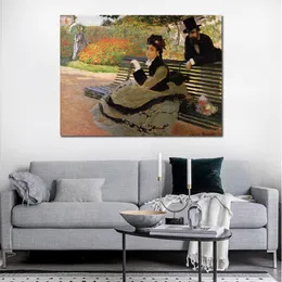 Impressionniste Toile Art Camille Monet sur Un Banc De Jardin Claude Monet Peinture À L'huile À La Main Paysage Moderne Chambre Décor