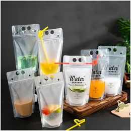 Other Drinkware Transparent Self Seal Drink Bag With St Frosted Plastic Beverage Diy Container Party Fruit Juice Drinks Pouch Drop D Dhu52