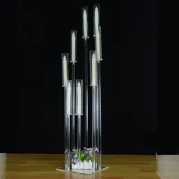 50 tum hög Candelabra Crystal Candelabra Wedding Centerpieces Akryl Clear Candle Holder Decorative 8 Arm Candle Holder236J