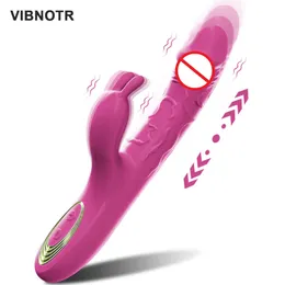 Vibratorer som driver realistiska dildo kaninvibrator för kvinnor G Spot Clitoris Stimulator Automatisk teleskopisk sexleksak Kvinnlig onani 230714