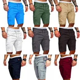 Shorts de corrida masculino verde carga verão masculino bolsos com aba corredor casual trabalho militar tático