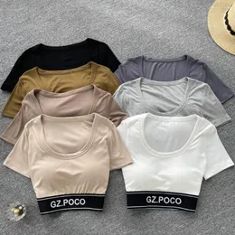 Magliette da donna Estate T-shirt retrò americane per le donne Onnipotente Casual Manica corta O-Collo Lettera Stampa Femme Crop Top con incorporato