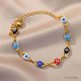 Charm Bracelets Moda Oval Blue Eye Charm Bracelet Acero inoxidable Colorful Lucky Beads Pulseras para Mujeres Hombres Joyería de oración R230714