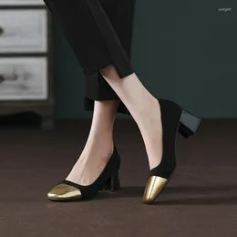 Elbise ayakkabıları renkli yumuşak süet yüksek topuklu ayakkabılar 2023 küçük koku moda çok yönlü kalın kadın mizaç tek ayakkabı