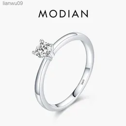 Modian 2022 Minimalismo 925 Sterling Silver Round Ten Hearts Clear CZ Semplice anello nuziale per le donne Dichiarazione gioielli di fidanzamento L230704