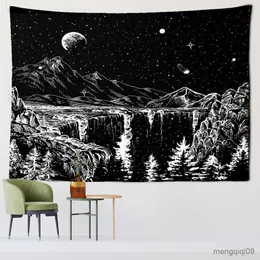 Tapestries Dome Cameras Starry Night Hanging Blanket Mountain Tapestry Moon Star Tapestry Black-and-White Tapestry Bedroom Living Room Tapestry R230714