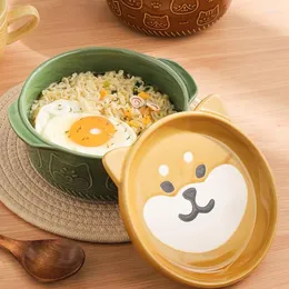 Ciotole Creatività Coperchio Ceramica Instant Noodle Porridge Ciotola Giovane Ragazza Dormitorio Studente Ufficio Casa Super Grande Tazza Giapponese Pranzo Fiocco