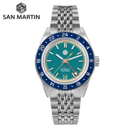 Outros Relógios San Martin Original Design Moda GMT 39 5mm Masculino Relógio Esportivo Japão NH34 Automático Mecânico Impermeável 100m SN0116 Reloj 230714