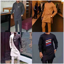 Men's Tracksuits Summer New Dashiki African Men's Clothing Long-Sleeved Shirt And Tracksuit Pants 2-Piece Dance Party Prayer Young Men's Suit T230714