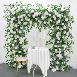 Torkade blommor White Rose Greenery Banyan lämnar blomma arrangemang bröllop bakgrund dekor props fest båge hängande blommig scen golv 230714