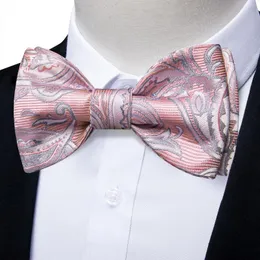 Bow Ties Jaquard Floral Pembe Erkekler İpek Kendinden Kabul Bowties Man Fashion Boyun Düğün Lüks Kufflink Hankychief Aksesuar