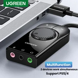 기타 전자 우화 Ugreen USB 사운드 카드 오디오 인터페이스 외부 3.5mm 마이크 오디오 어댑터 노트북을위한 사운드 사운드 카드 PS54 헤드셋 USB 사운드 카드 230713