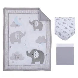 LITTLE LOVE LOVE BY NOJO Elephant Stroll Gray and White 3 قطع 3 قطعة مجموعة أسرة سرير ، المعزي ، ورقة ، تنورة سرير ، جنسين