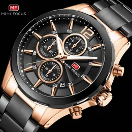 Minifocus Rose Gold Quartz Watch Waterproof Chronograph Clock rostfritt stål Strap Fashion Dress Mens Watches Top Brand Luxury200a