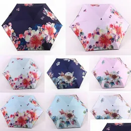 Umbrellas Printing Shading Outdoor Portable Tra Light Five-Folding Umbrella Uv Protection Waterproof Flower Dh0880 Drop Delivery Hom Dhm2Z