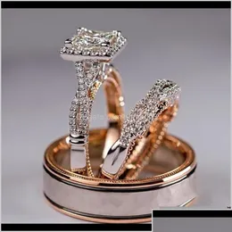 Anéis de casamento jóias 925 prata esterlina ouro rosa preenchimento princesa corte branco topázio Cz diamante banda feminina anel presente Wjl1125 Hq Drop Deliv Dh4Yo