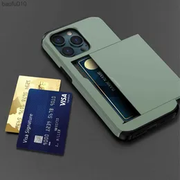 Armor Phone Case för iPhone 13 Pro 11 12 Pro Max XR X XS Max 14 Plus Wallet Slide Credit ID Card Holder Slot Coque Funda Bumper L230619