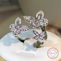 925 silber Koreanische Neue Design Mode Schmuck Exquisite Weiß Zirkon Smart Drei Schmetterling Öffnung Weibliche Prom Party Ring L230704