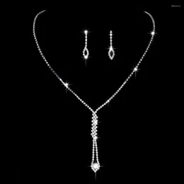 Halsbandörhängen Set Treazy Simple Rhinestone Crystal Wedding Jewelry for Women Long Pendant Choker Brides Fashion