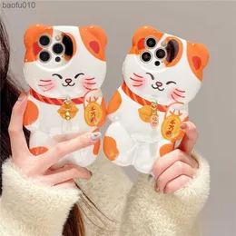 iPhone 14 Plus 11 12 Pro Max X XR XS를위한 귀여운 3D Lucky Cat Phone Case Case Max 14 Pro L230619 용 소프트 커버 실리콘 충격 방지 케이스