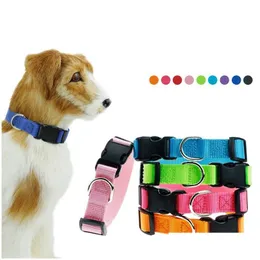 Dog Collars Leashes Pet Supplies Plain Nylon 9 Color Dogs Neck Er Traction Rope Collar Drop Delivery Home Garden Dh2Of