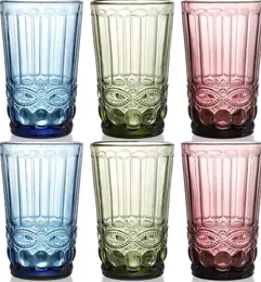 Colored Water Glasses Vintage Drinking Glasses Embossed Romantic Glasses Colored Glassware Water Juice Beverages Bars I0713