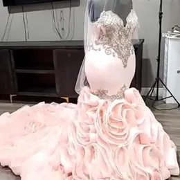 Blush Pink Mermaid Suknie ślubne 2021 SWEETHEART Koraliki Aplikacje Plus Size Wedding Sukienka na nowożeńcze de novia304s