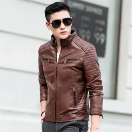 Capas de chuva de marca de crocodilo casaco masculino casual motociclista jaquetas com zíper masculino novo jaqueta de couro marca fino ajuste jaquetas de couro da motocicleta