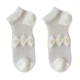 Frauen Socken Mädchen Lolita Baumwolle Weiß Kurze Knöchel Japanischen Stil Süße Glasfaser Mesh Spleißen Floral Jacquard Rüschen Trim Pr