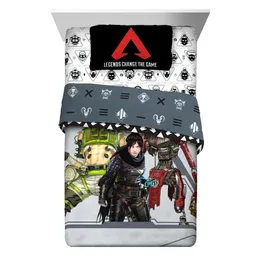 Cama de solteiro Apex Legends em uma bolsa, roupa de cama para jogos, edredom e lençóis, cinza