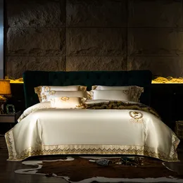 Sängkläder sätter hög precision brokad och egyptisk bomullsbroderi Set Queen King täcke täcke täcke lakan kuddväskor 230713