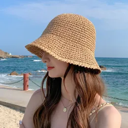 Wide Brim Hats Bucket Summer Straw Hat Woman Foldable Outdoor Gorros Sunshade Hollowed Panama Beach Caps Fashion Elegante Cap 230713