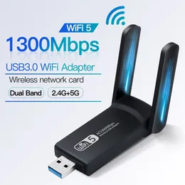 네트워크 어댑터 1300Mbps USB3.0 WiFi 어댑터 듀얼 밴드 2.4G 5GHz 무선 WiFi 동글 안테나 USB 이더넷 네트워크 카드 수신기 230713