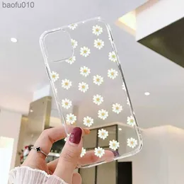 Capa de telefone transparente com estampa floral linda margarida para iPhone 11 13 Pro Max 12 Mini Pro Max 7 8 Plus XR XS Max SE 2020 Capa de TPU macio L230619