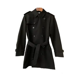 남성용 트렌치 코트 남성 트렌치 코트 버브 디자이너 재킷 짧은 클래식 튜닉 새시 벨트 바람 방전 검은 색 및 카키 코트와 함께 슬림 한 더블 윈드 브레이커 오버 코트