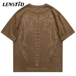 Men's T-Shirts Summer Men Suede Short Sleeve Tshirts Hip Hop Devil Wing Graphic Print T Shirts Punk Gothic Streetwear Harajuku Casual Tops Tees 230713