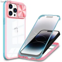 360 Protezione completa del corpo Custodia antiurto per paraurti per iPhone 14 13 12 11 Pro Max Plus Mix Color Clear Push Window Lens Cover L230619