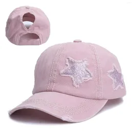 Szerokie brzeg kapelusze kobiety baseballowe czapka baseballowa mężczyźni Summer Sun Hat Kobieta Pentagram cekiny Hip Hop swobodny regulowany gorras snapback