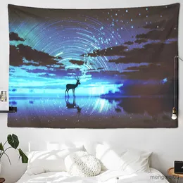 Tapestries Dome Cameras Galaxy Aurora Tapestry Wall Hanging Forest Tree Landscape Hippie Psychedelic Tapiz Starry Sky Dorm Home Decor Deer Wall Carpet R230714