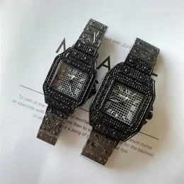 Дешевые квадратные дизайнерские римские мужчины женщины смотрят Quartz Movement All Diamond Iced Out Watch Высококачественные часы унисекс 244 м